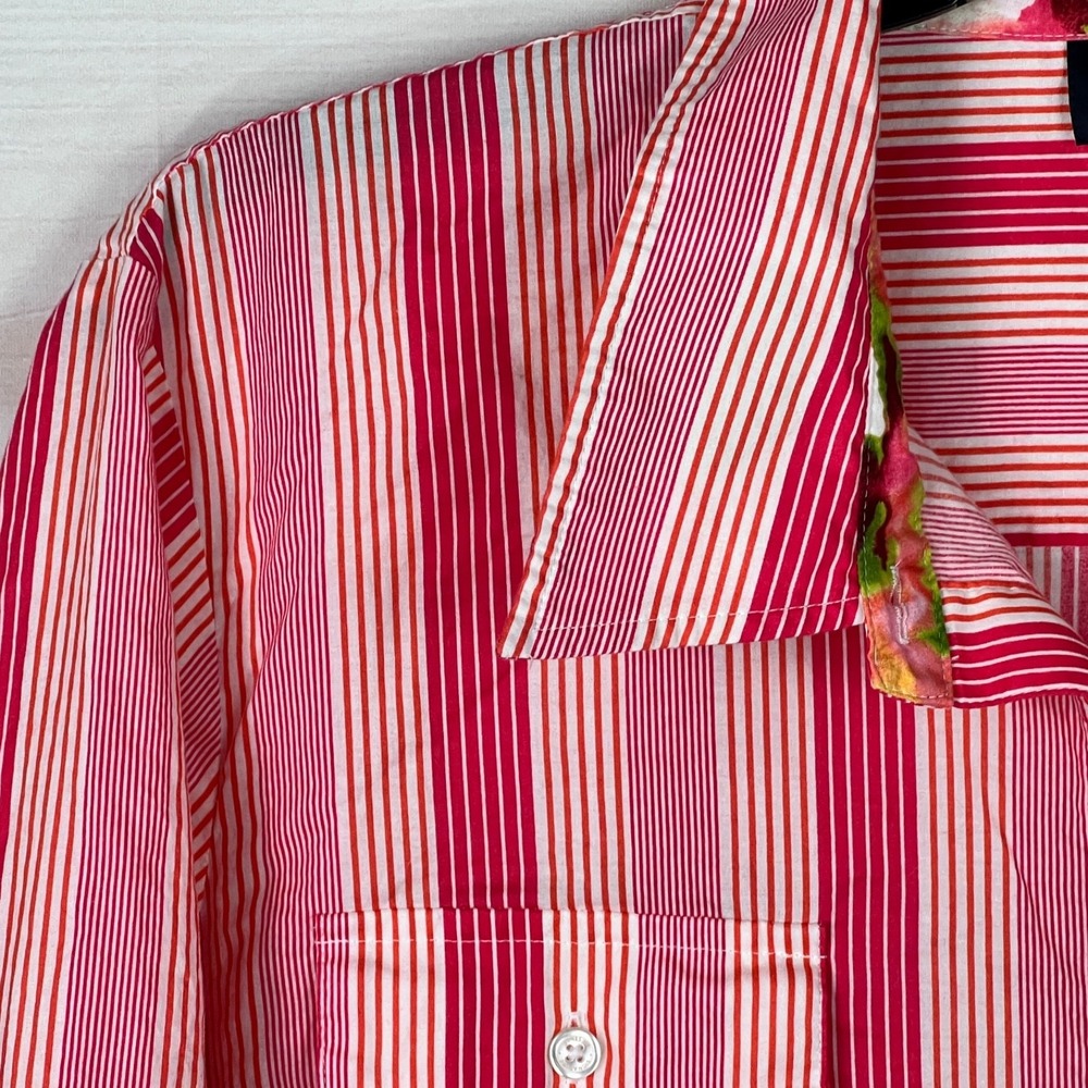 Jones New York Top Womens 3X Pink Stripe Shirt Cotton Button Up Pockets Collar - Picture 3 of 9